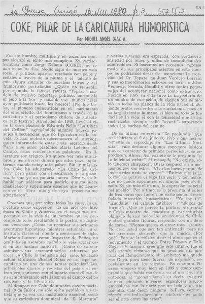 Coke, pilar de la caricatura humorística  [artículo] Miguel Angel Díaz A.