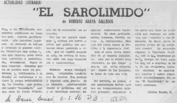 "El Sarolimido"  [artículo] Matías Rafide B.