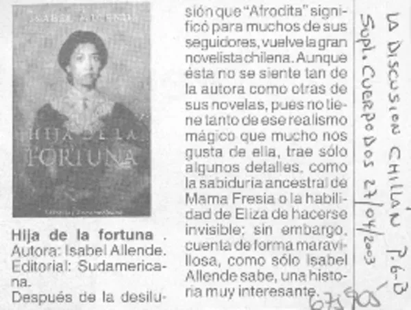 Hija de la fortuna.  [artículo]