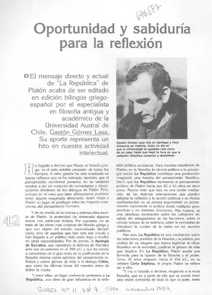 Oportunidad y sabiduría para la reflexión  [artículo] Edison Otero.