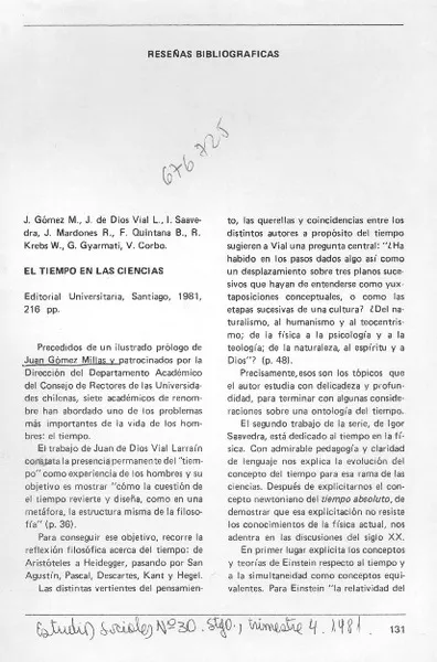 El tiempo en las ciencias  [artículo] Matías Tagle D.