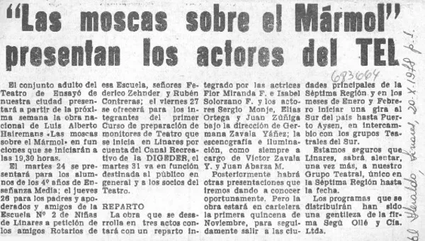 "Las Moscas sobre el mármol" presentan los actores de TEL.  [artículo]