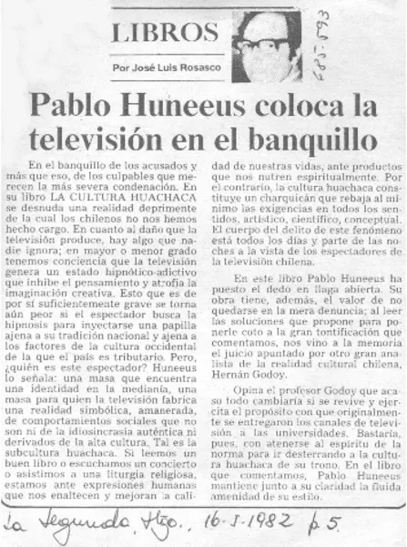 Pablo Huneeus coloca la televisón en el banquillo  [artículo] José Luis Rosasco.