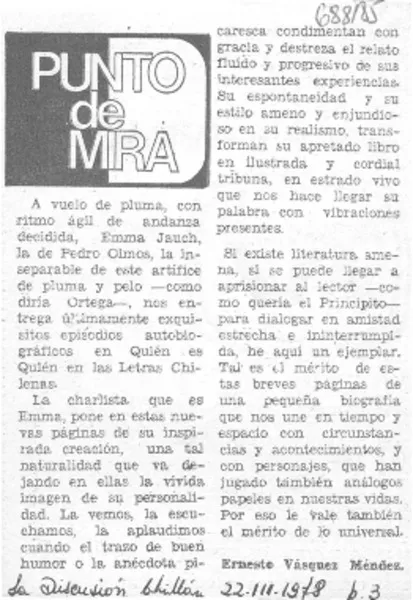 Punto de mira  [artículo] Ernesto Vásquez Méndez.