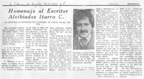 Homenaje al escritor Alcibíades Iturra C.  [artículo]