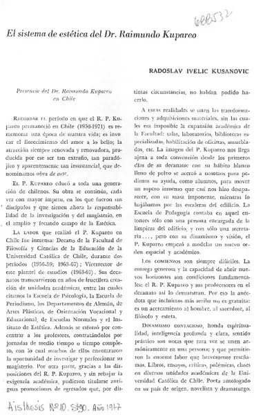 El sistema de estética del Dr. Raimundo Kupareo  [artículo] Radoslav Ivelic K.