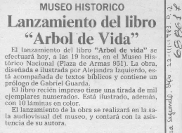 Lanzamiento del libro "Arbol de vida".  [artículo]