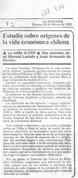 Estudio sobre orígenes de la vida económica chilena.  [artículo]