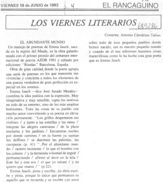 El abundante mundo  [artículo] Antonio Cardenas Tabies.