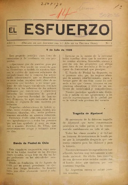 El Esfuerzo órgano de los alumnos del 5o. año de la Escuela Olea.
