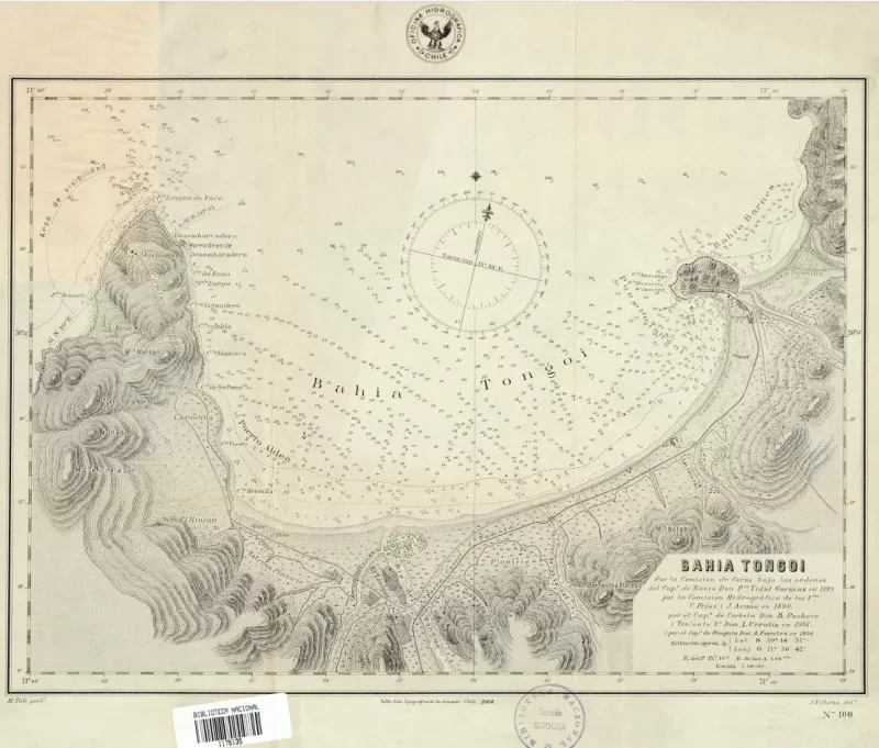 Bahía Tongoi  [material cartográfico] por la Comisión de Faros bajo las ordenes del Capn. de Navío Don Fco. Vidal Gormáz en 1889...