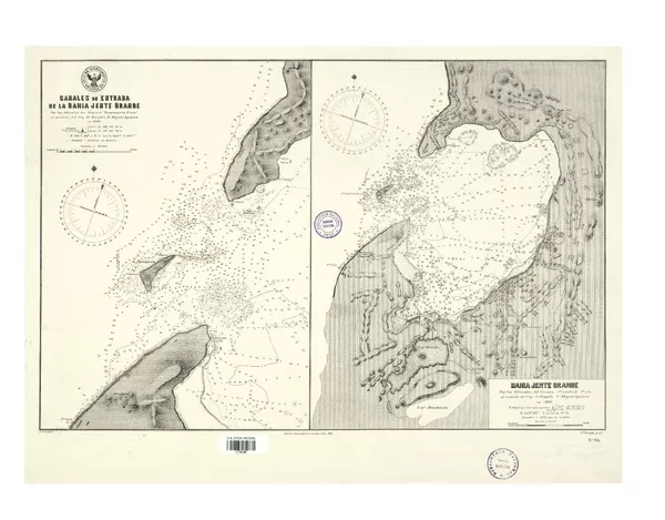 Canales de entrada de la Bahía Jente Grande  [material cartográfico] por los oficiales del Crucero "Presidente Pinto" al mando del Cap. de Fragata Sr. Miguel Aguirre en 1900.