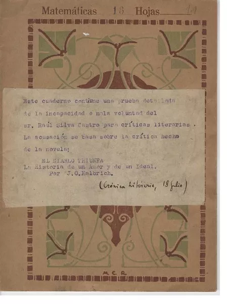 [Defensa de El diablo triunfa]  [manuscrito] Jaime Otto Halbrich.