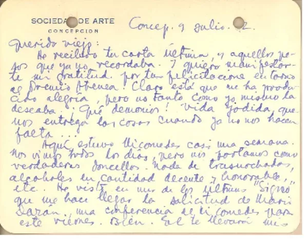 [Carta] 1952 jul. 9, Concepción, Chile [a] Gonzalo Drago  [manuscrito] Daniel Belmar.