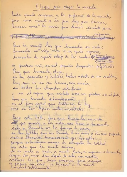 Elegía para elegir la muerte  [manuscrito] Rolando Cárdenas.