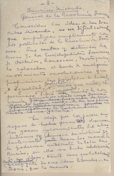 Francisco Miranda, general de la revolución francesa  [manuscrito] Fernando Santiván.