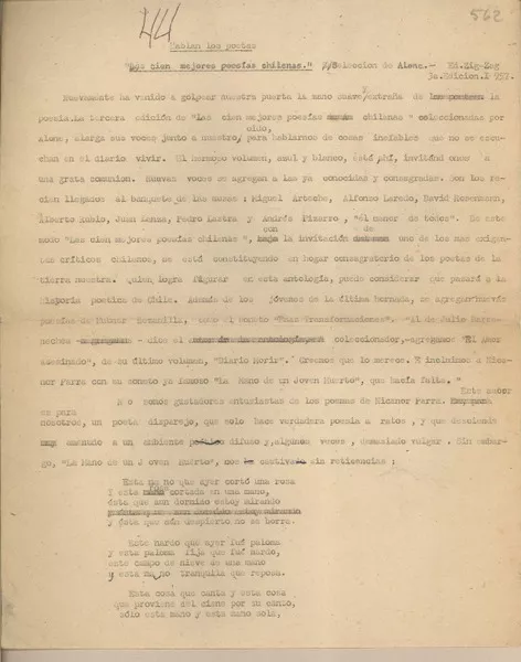 Hablan los poetas  [manuscrito] Fernando Santiván.