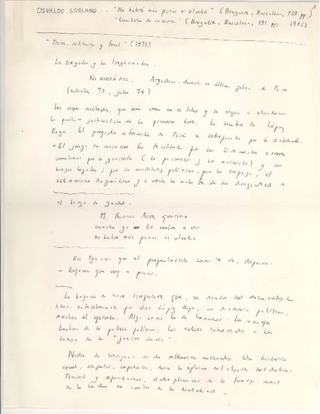 [Citas]  [Manuscrito] Osvaldo Soriano ; transcripción de Alfonso Calderón.