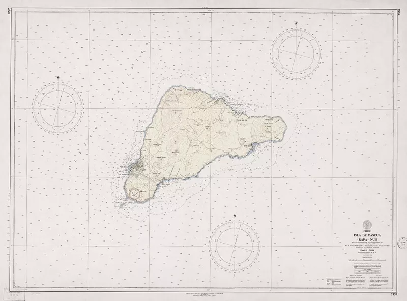 Isla de Pascua (Rapa-Nui)  [material cartográfico] por el Servicio Hidrográfico y Ocenográfico de la Armada de Chile.