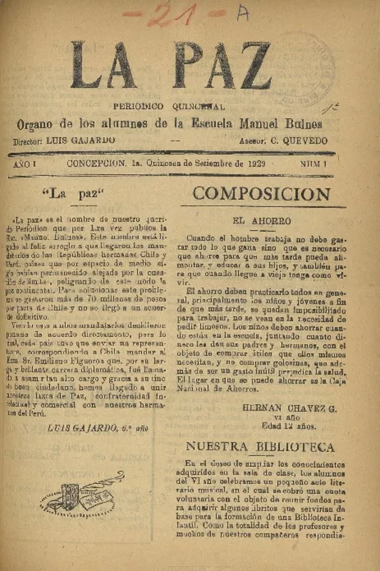 La Paz órgano de los Alumnos de la Escuela Manuel Bulnes.