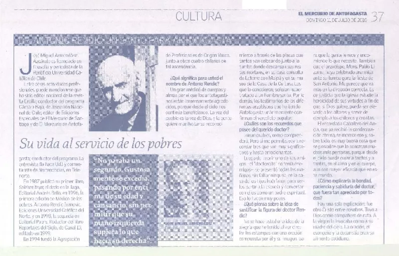 Su vida al servicio de los pobres (entrevista)  [artículo].