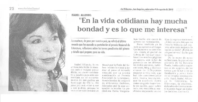 "En la vida cotidiana hay mucha bondad y es lo que me interesa"  [artículo].