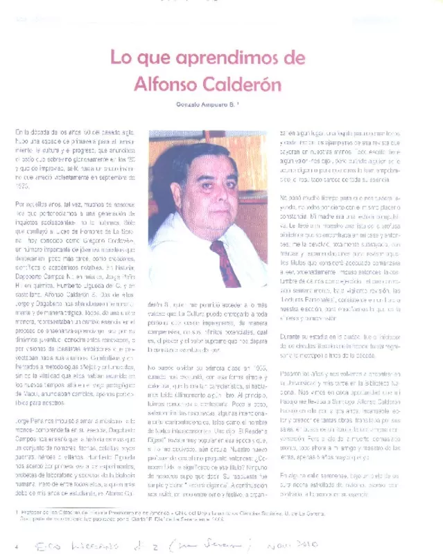 Lo que aprendimos de Alfonso Calderón  [artículo] gonzalo Ampuero B.
