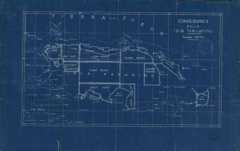 Concesiones en la Isla Navarino  [material cartográfico] Oficina de Mensura de Tierras.