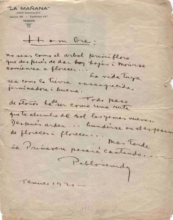 Hombre  [manuscrito] Pablo Neruda.