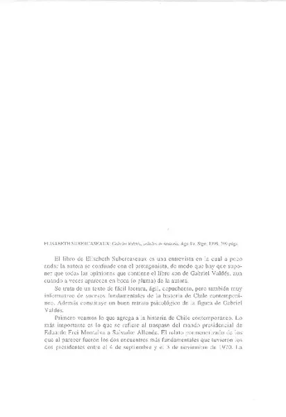 Reseñas : Gabriel Valdés, señales de historia  [artículo] Cristián Gazmuri Riveros.