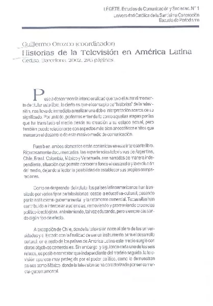 Historias de la televisión en América Latina  [artículo] Alfredo García Luarte.