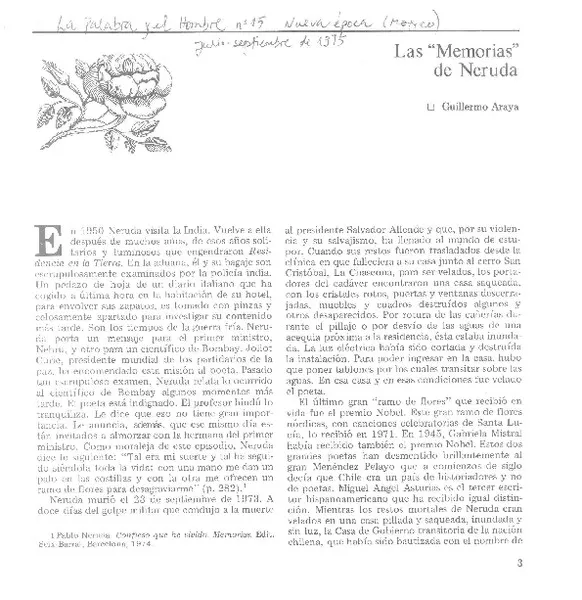 Las "Memorias" de Neruda  [artículo] Guillermo Araya.