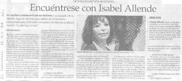 Encuéntrese con Isabel Allende  [artículo] Constanza Rojas V.