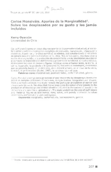 Aporías de la marginalidad  [artículo] Kemy Oyarzún.