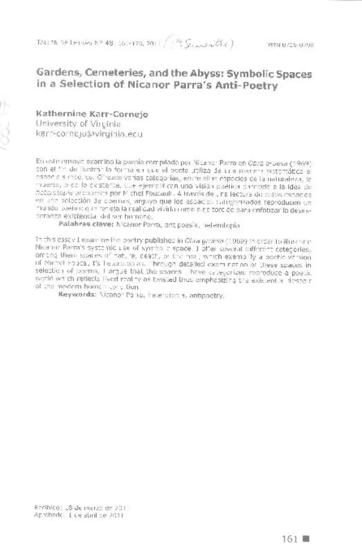 Gardens, cementeries, and the abyss  [artículo] Katherine Karr-Cornejo.