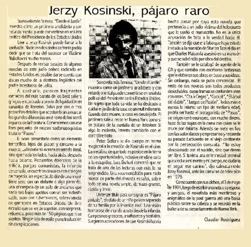 Jerzy Kosinski, pájaro raro  [artículo] Claudio Rodriguez.