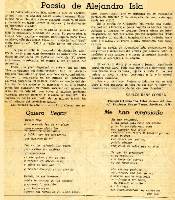Poesía de Alejandro Isla  [artículo] Carlos René Correa.