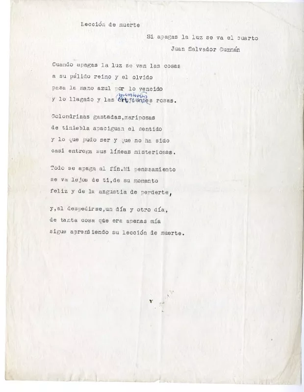 Lección de muerte  [manuscrito] Juan Guzmán Cruchaga.