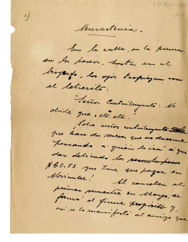 Neurastenia  [manuscrito] Magdalena Petit.