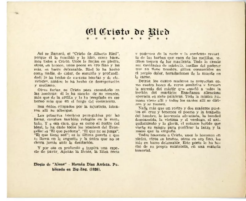 El cristo de Ried  [manuscrito] Hernán Díaz Arrieta.