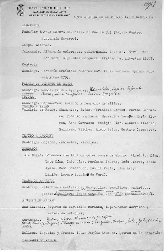 Arte popular de la Provincia de Santiago  [manuscrito] Oreste Plath.