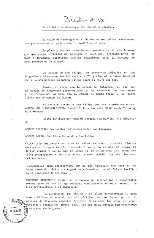 En el Valle de Aconcagua San Felipe le espera…  [manuscrito].