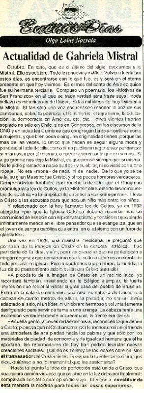Actualidad de Gabriela Mistral  [artículo] Olga Lolas Nazrala