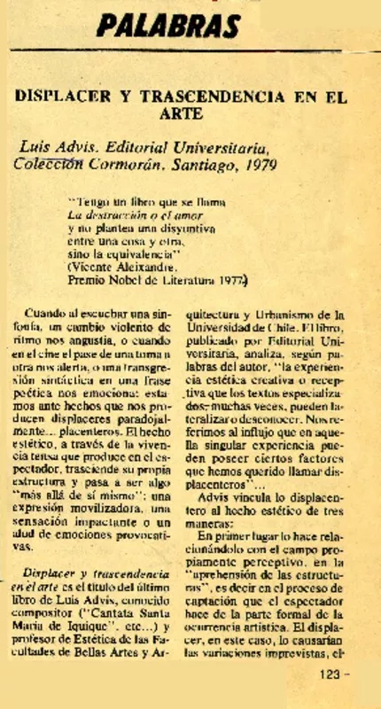 Dispalcer y trascendencia en el arte  [artículo] Sergio Marras.