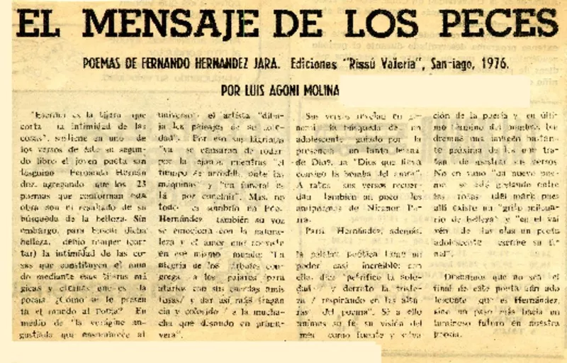 El mensaje de los peces  [artículo] Luis Agoni Molina.