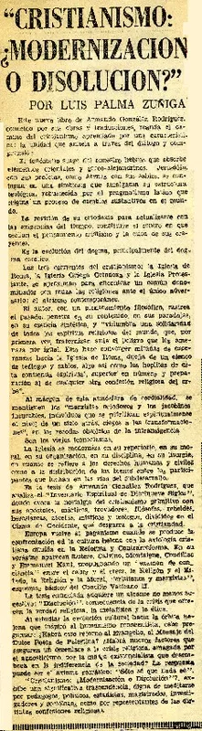 Cristianismo: ¿modernización o disolución?"  [artículo] Luis Palma Zúñiga.