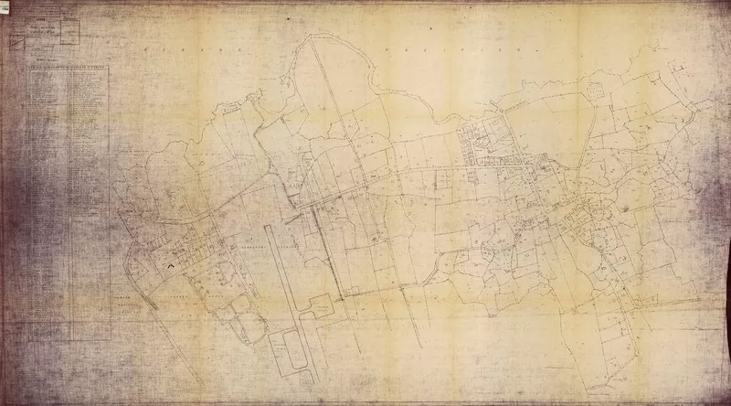 Plano catastral Hanga Roa  [material cartográfico] Ministerio de Tierras y Colonización, Dirección de Tirras y Bienes Nacionales, Departamento de Mensura.