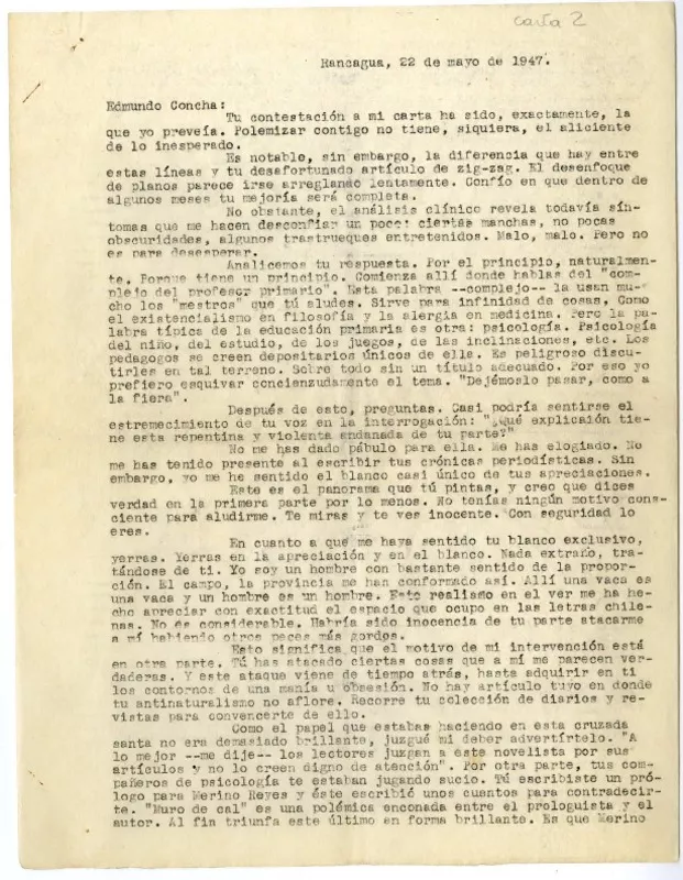 Rancagua, Chile [a] Edmundo Concha [manuscrito] Oscar Castro Zúñiga.
