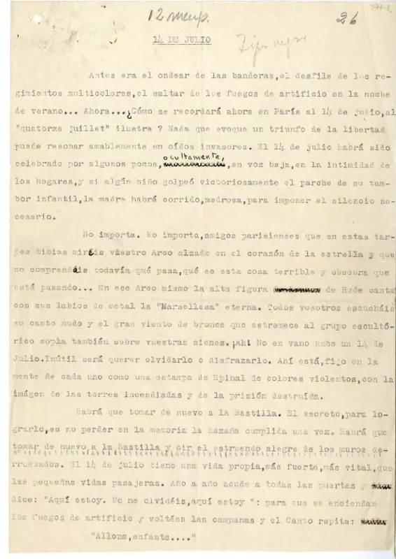 14 de julio  [manuscrito] Manuel Mujica Lainez.
