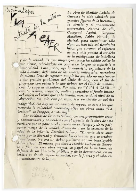 Y va a caer  [manuscrito] Matilde Ladrón de Guevara.